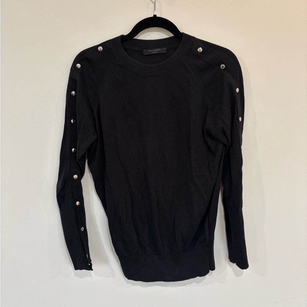 ALLSAINTS Suzie Jumper Snap Sleeve Black Sweater - Picture 2 of 5